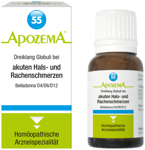 Apozema Nr. 55: Dreiklang Globuli bei akuten Hals- und Rachenschmerzen